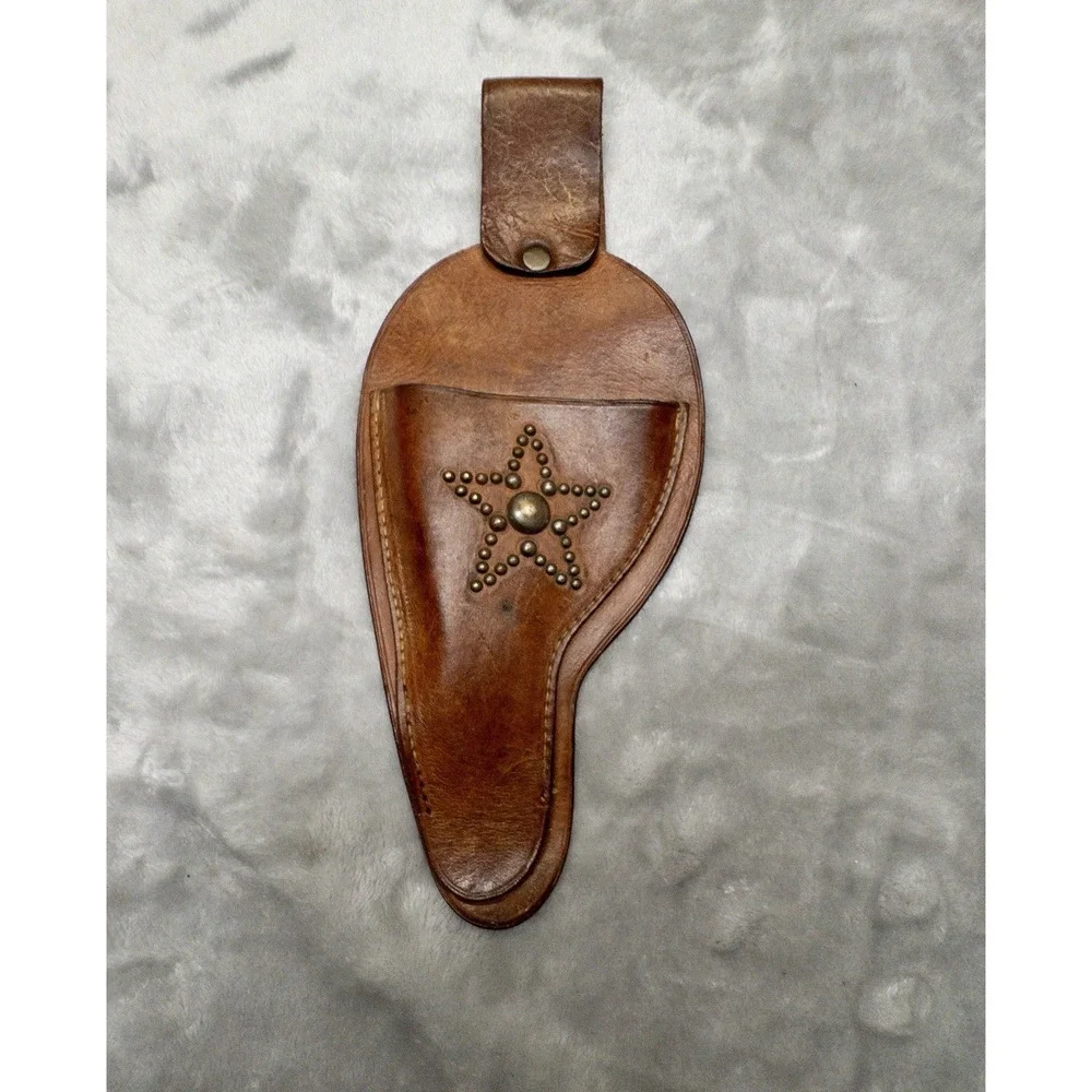 Moose Head Brown Leather Studded Western Holster Left Handed